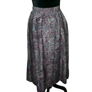 Vintage Paisley Midi Skirt in Black and Purple